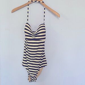 J. Crew Navy and Cream Striped One-Piece Swimsuit